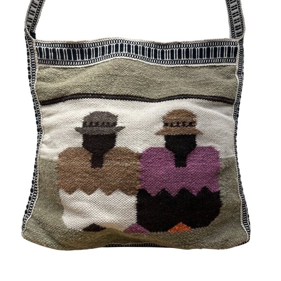 Handmade Cotton & Wool Blend Woven Crossbody Bag Colorful Design Boho Size L - Picture 4 of 8